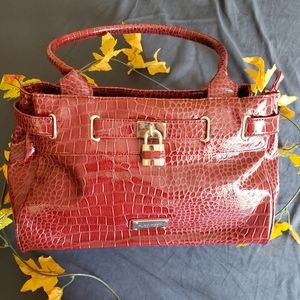 Red Croc Embossed Patent Satchel
